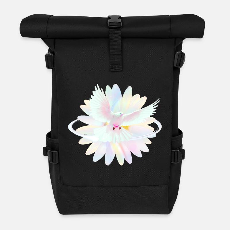 Pastelltaube im Regenbogenlicht - Rolltop Rucksack - Schwarz