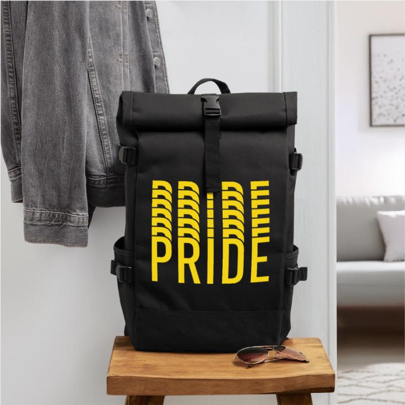 Pride Yellow Text Pattern Roll Top Backpack