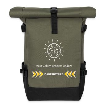 My Brain Works Differently – ADHD Focus Design - Roll Top Backpack - olive/black - Front