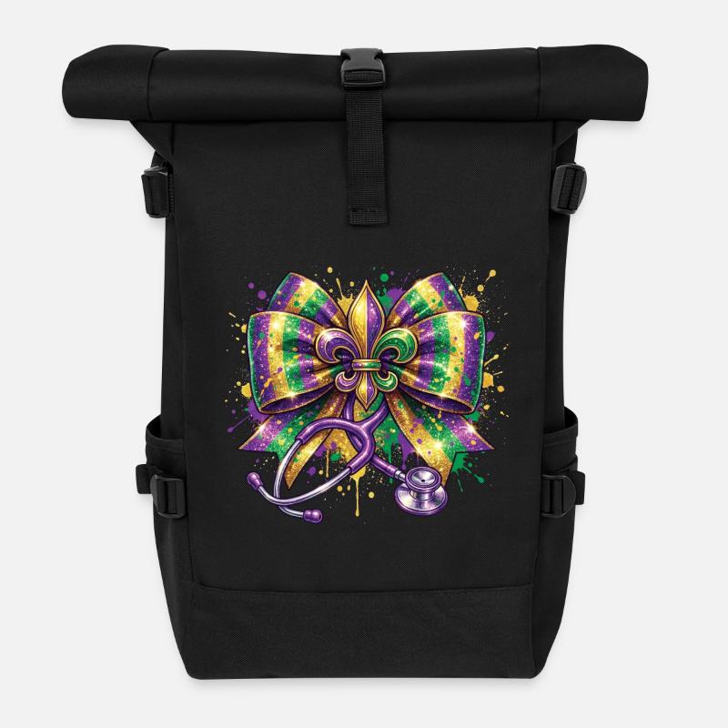 Mardi Gras Nurse Doctor Fleur De Lys - Roll Top Backpack - black