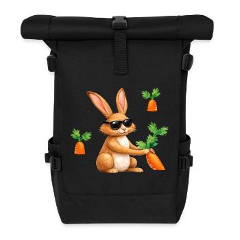 Un lapin avec des lunettes de soleil et une carotte - Sac à dos roll top - noir - Devant