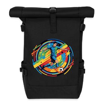 Fußballheld schießt Feuerball Fussball Ball Motiv - Rolltop Rucksack - Schwarz - Vorne