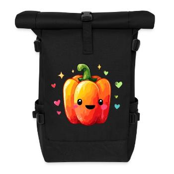 Kunterbunte Paprika Kuschel - Rolltop Rucksack - Schwarz - Vorne