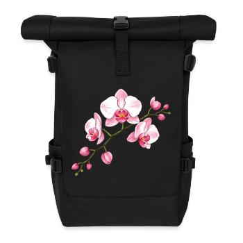 Orchid Flower Branch Illustration Floral Motif - Roll Top Backpack - black - Front