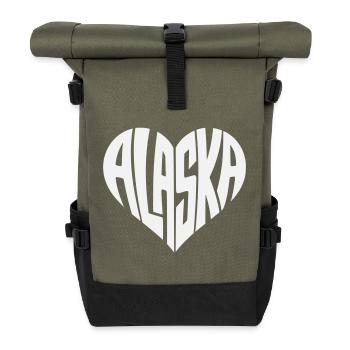 Alaska, USA Herzschriftzug kantig - Rolltop Rucksack - Olive/Schwarz - Vorne