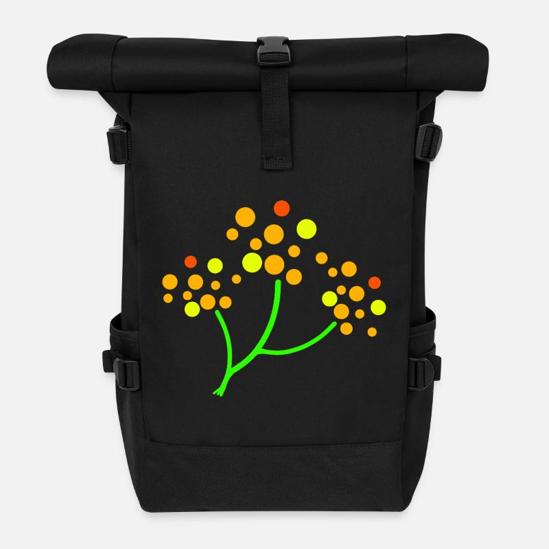 Neon Dotted Tree Burst - Roll Top Backpack - black