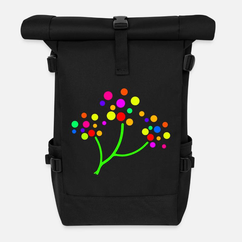 Neon Confetti Tree - Roll Top Backpack - black