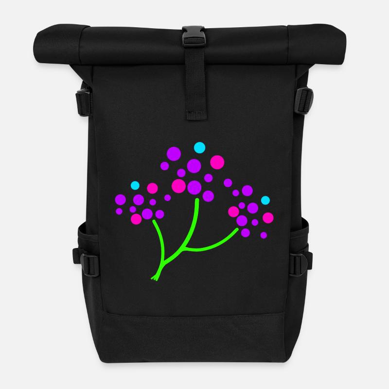 Neon Blossom Branch - Roll Top Backpack - black