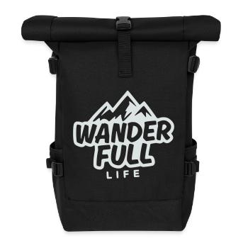 Wanderfull Life, Pun Hiking Mountain Adventure - Roll Top Backpack - black - Front