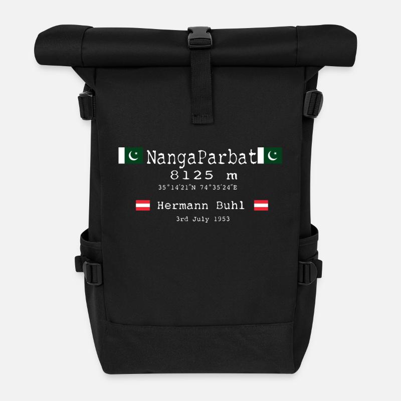 NangaParbat20-01white und die ersten Kletterer - Rolltop Rucksack - Schwarz