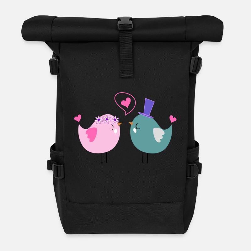 Bird Wedding - Roll Top Backpack - black