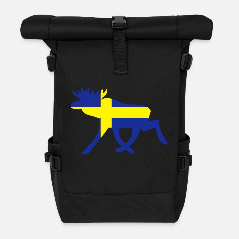 Schweden - Elch - Rolltop Rucksack - Schwarz