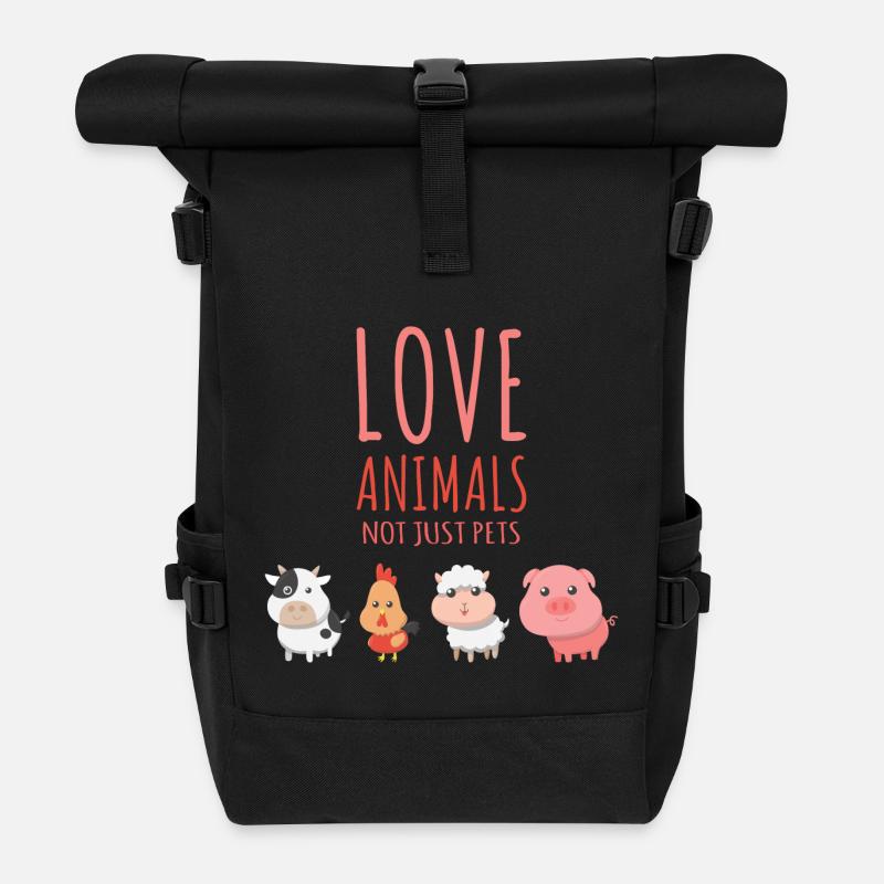 Love all animals not just pets Vegan - Roll Top Backpack - black
