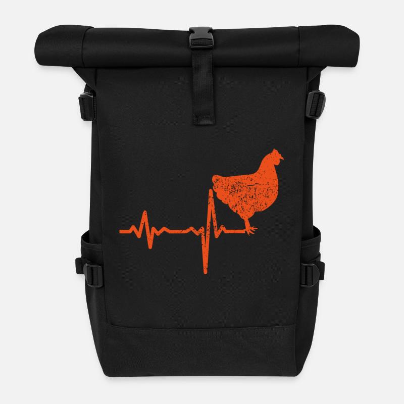 Geschenk Heartbeat Huhn Hahn - Rolltop Rucksack - Schwarz