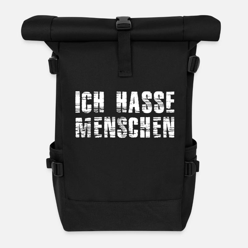 Ich hasse Menschen - Rolltop Rucksack - Schwarz