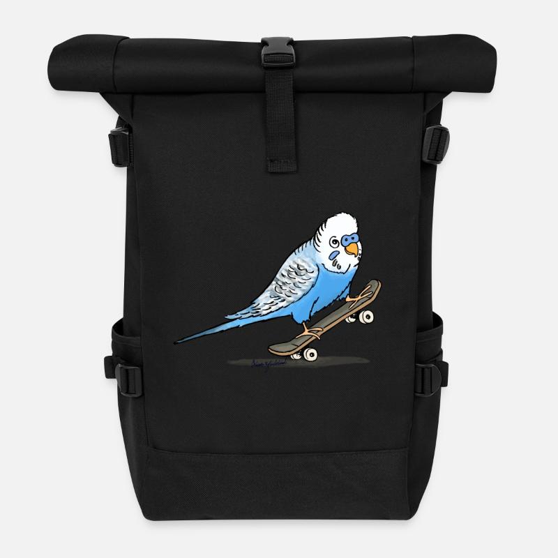 Blauer Wellensittich auf Fingerboard - Rolltop Rucksack - Schwarz
