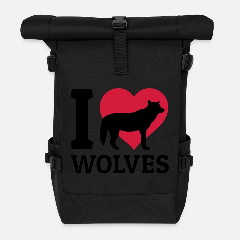 I love wolves - Rolltop Rucksack - Schwarz