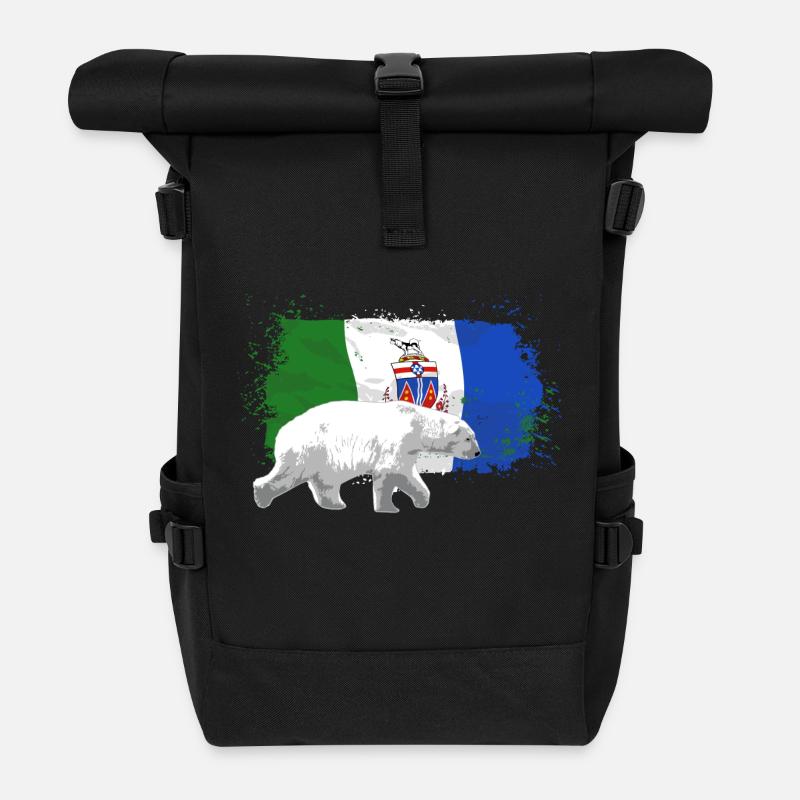 Yukon Flag - Polar Bear - Eisbär - Rolltop Rucksack - Schwarz