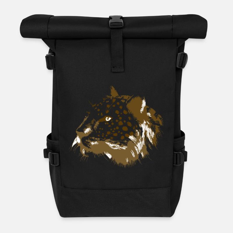 Tierischer Löwenkopf im Digitalstil - Rolltop Rucksack - Schwarz