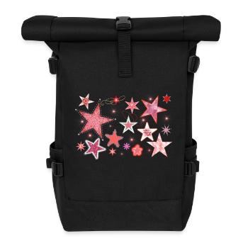 Funny Brilliant Glitter Stars - Roll Top Backpack - black - Front
