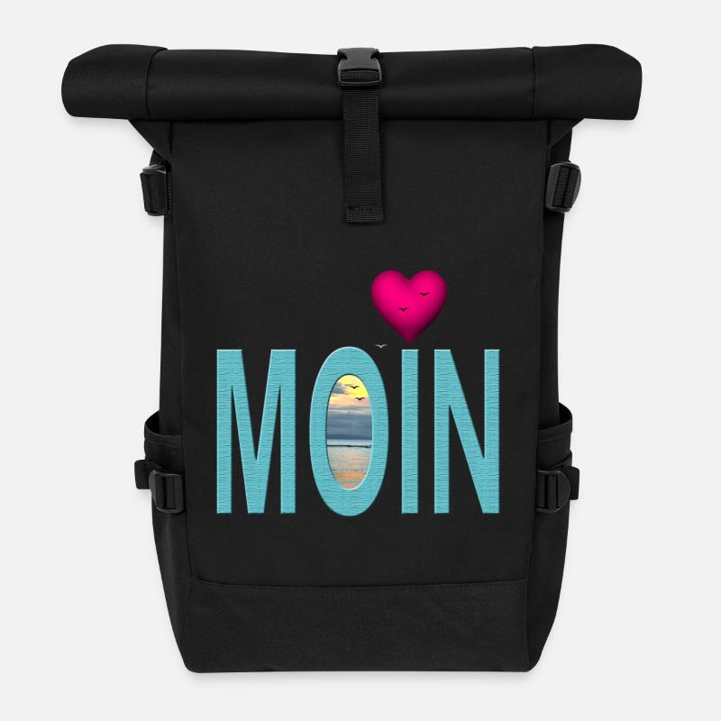 Moin Meer Holztextur mit Herz - Rolltop Rucksack - Schwarz