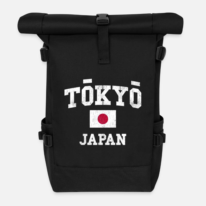 Tokyo Japan Retro Logo - Roll Top Backpack - black