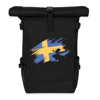 Schweden Flagge - Elch - Rolltop Rucksack - Schwarz - Vorne