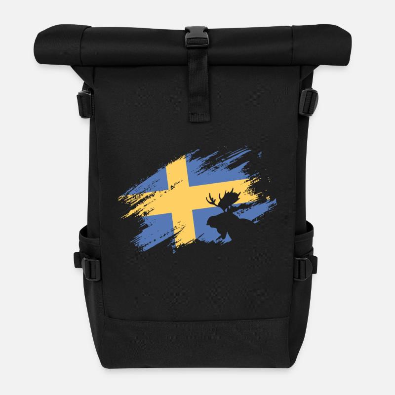 Schweden Flagge - Elch - Rolltop Rucksack - Schwarz