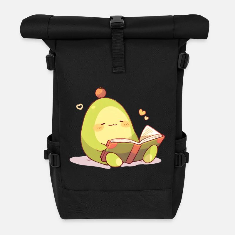 Avocado Leseheld – Kuschelnde Buchzeit - Rolltop Rucksack - Schwarz