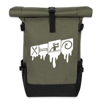 nourriture, dormir, club, techno, musique, fête, répéter - Sac à dos roll top - olive/noir - Devant