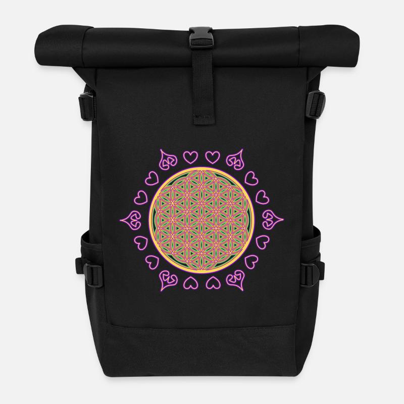Lebensblume - Rolltop Rucksack - Schwarz