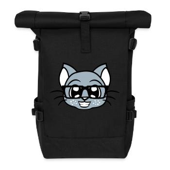 Smart Nerd Cat Horn-Rimmed Glasses Geek Kitten Glasses - Roll Top Backpack - black - Front
