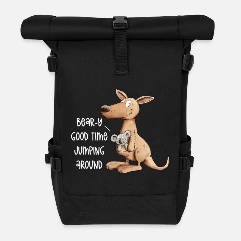 Drolliges Känguru Mit Koala Bär Good Time - Rolltop Rucksack - Schwarz