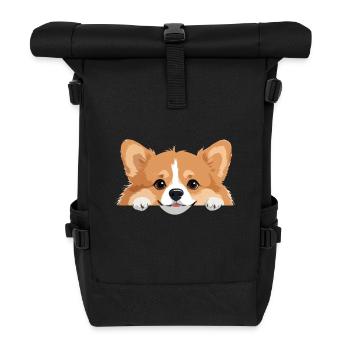 Corgi Peeking Cute Adorable Funny Animal Cartoon - Roll Top Backpack - black - Front