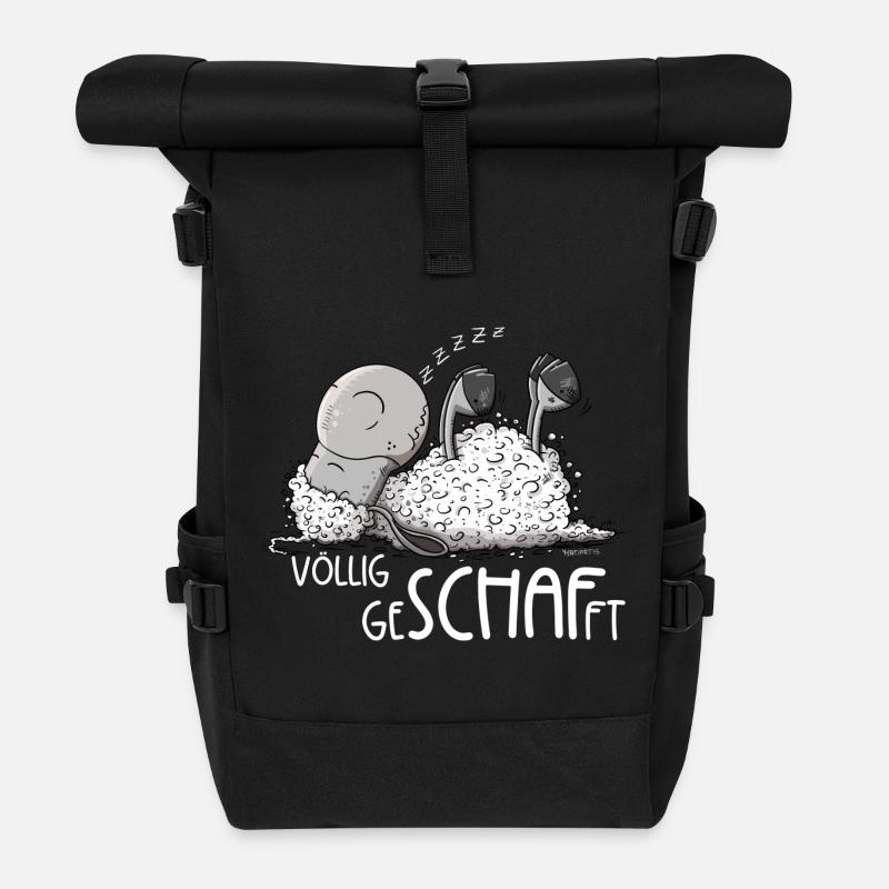 Kleines Schlafendes Schaf Völlig Geschafft - Rolltop Rucksack - Schwarz