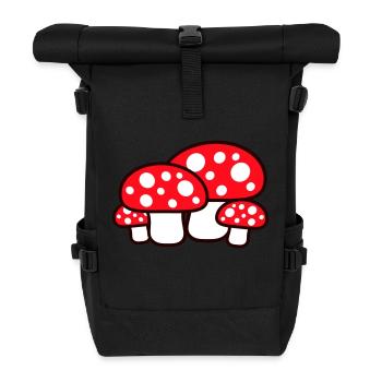 Many Mushrooms Red Dots Pattern Toadstool Fungus - Roll Top Backpack - black - Front