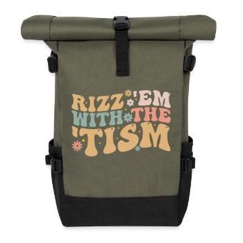 Rizz Em With The Tism - Roll Top Backpack - olive/black - Front