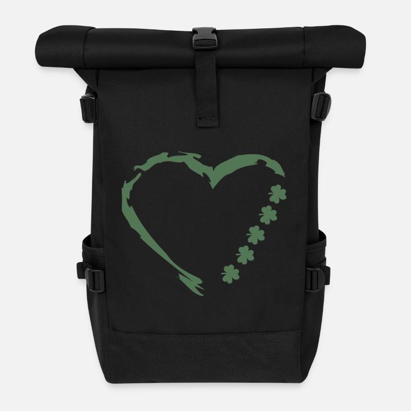 Heart of brush strokes with shamrocks - Roll Top Backpack - black