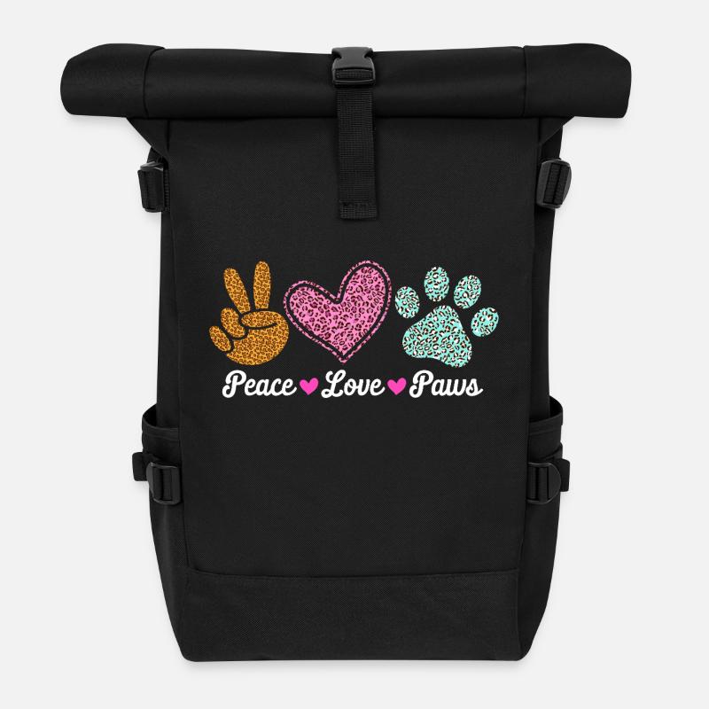 Peace Love Paws Tierliebhaber Design - Rolltop Rucksack - Schwarz