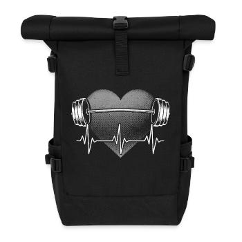 Herzschlag Hantel Fitness Krafttraining - Rolltop Rucksack - Schwarz - Vorne
