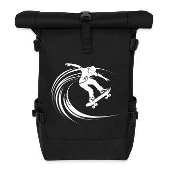 Skateboarder Drawing - Roll Top Backpack - black - Front