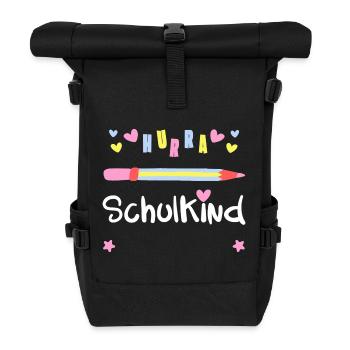 HURRA SCHULKIND - EINSCHULUNG + Name des Kindes - Rolltop Rucksack - Schwarz - Vorne