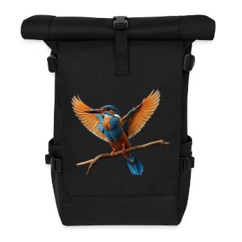 Vivid Kingfisher in Flight - Roll Top Backpack - black - Front