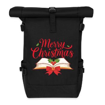 Merry Bookmas – Fine Line Book Design - Roll Top Backpack - black - Front
