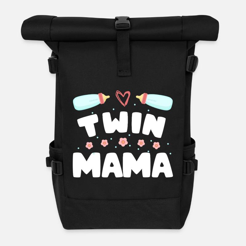 Zwillingsmama Schwangerschaft Mom of Twins - Rolltop Rucksack - Schwarz