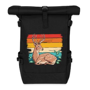 Reh im Retro Stil - Rolltop Rucksack - Schwarz - Vorne