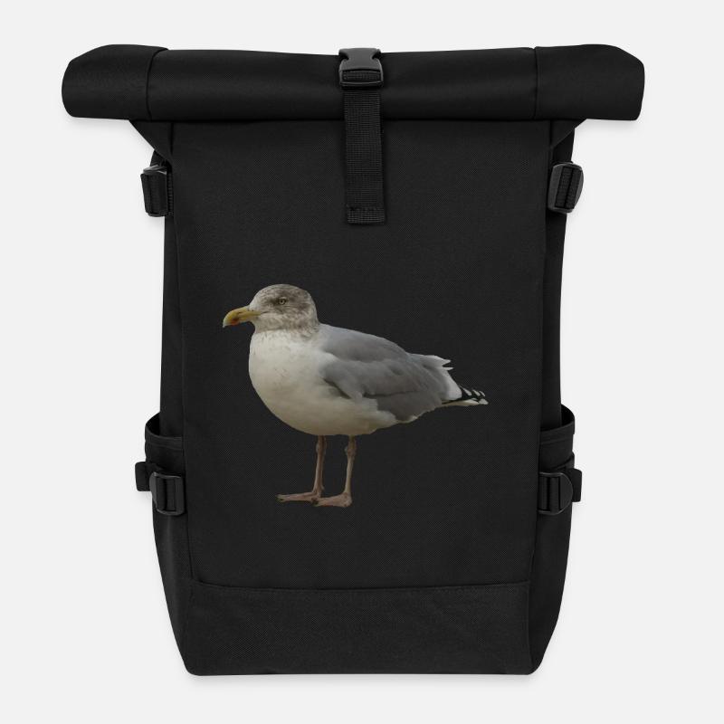 Seagull on the Beach Illustration - Roll Top Backpack - black