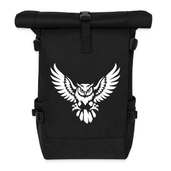 Angriffslustige Eule im Flug - Rolltop Rucksack - Schwarz - Vorne