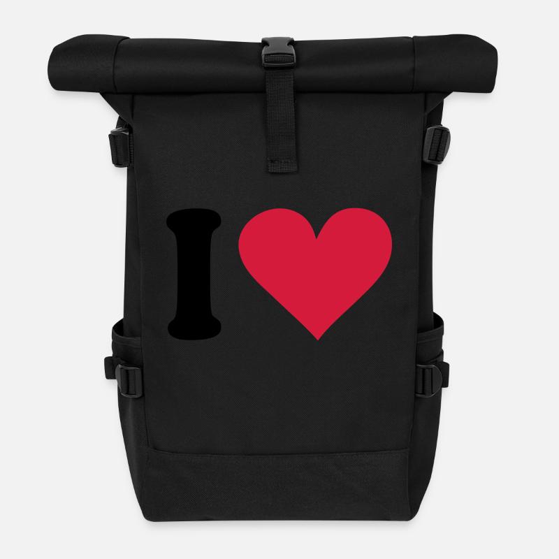 I - love - Rolltop Rucksack - Schwarz