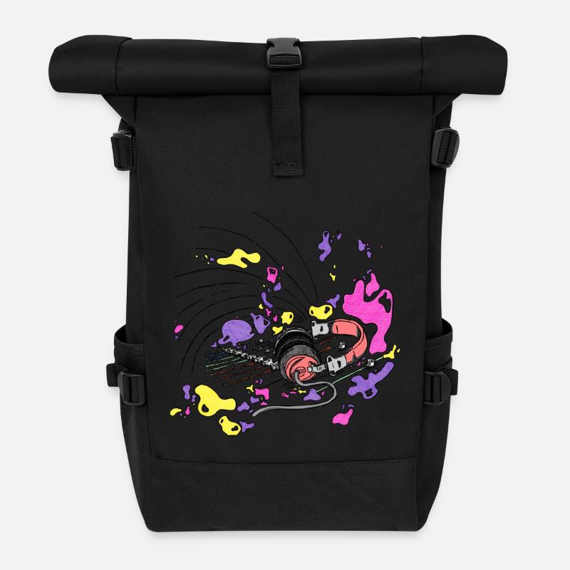 Kopfhörer und DJ Pult [lila] - Rolltop Rucksack - Schwarz